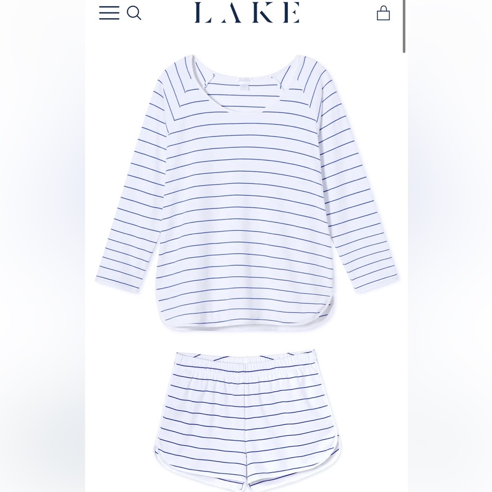 Lake Pajama Pima Long-Short Set in Cobalt - size small. Worn once